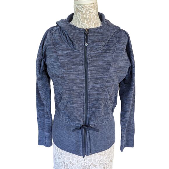 Athleta Tiger Terry Hoodie Front Zip Deep Indigo Blue Jacket - Picture 2 of 10